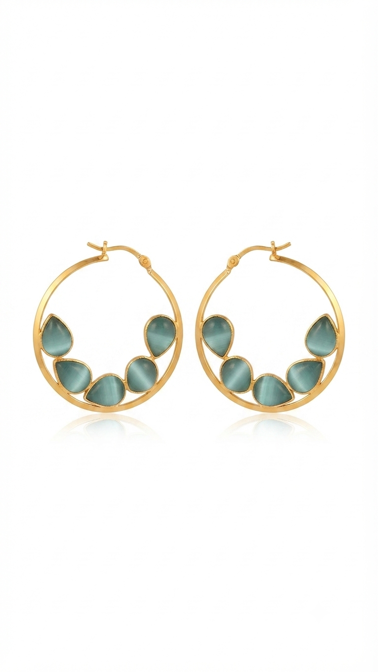 Teal Cat’s Eye Hoop Earrings