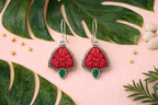 Red Floral Stone Silver Drop Earrings