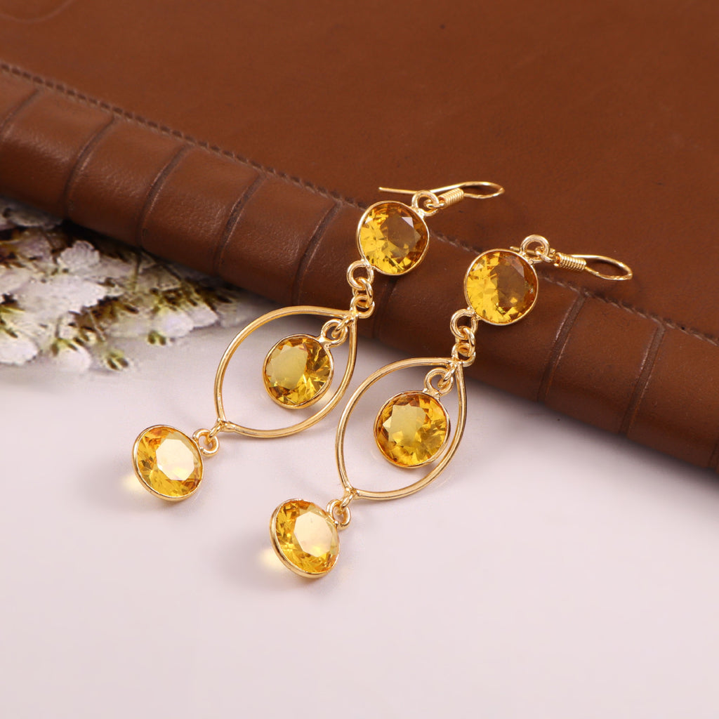 Gold Yellow Crystal Teardrop Dangle Earrings