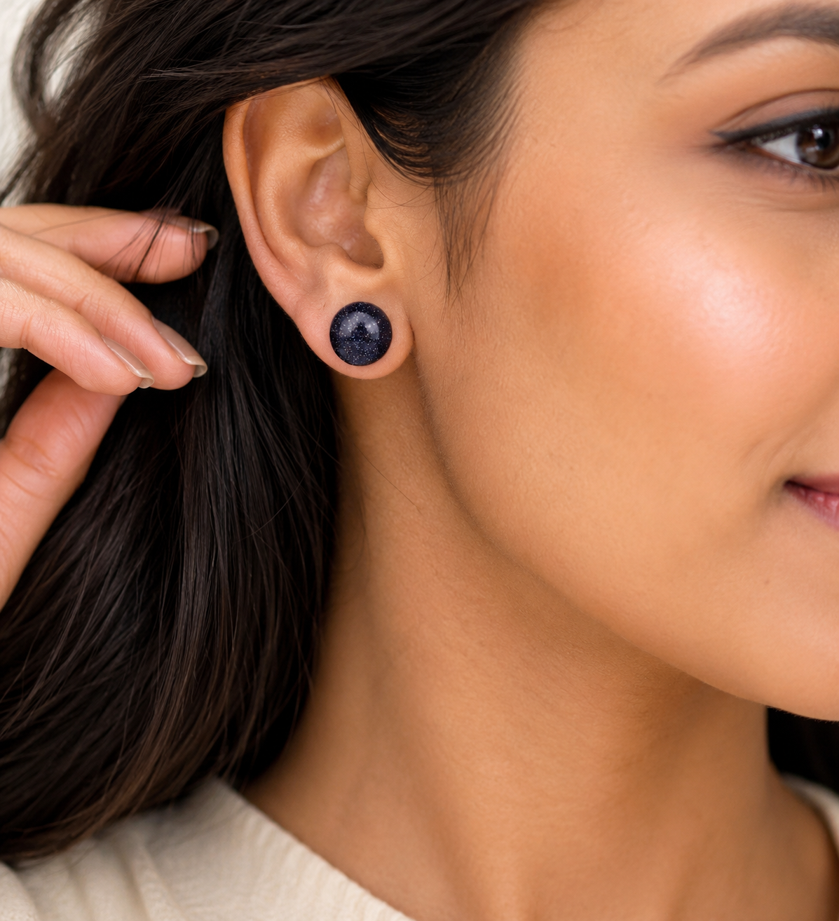 Natural Blue Sunstone Stud Earrings