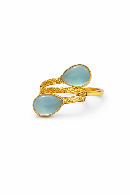 Blue Dual Stone Open Adjustable Ring