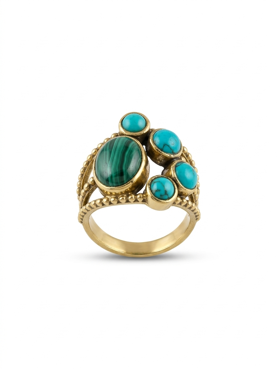 Turquoise & Malachite Stone Cluster Ring