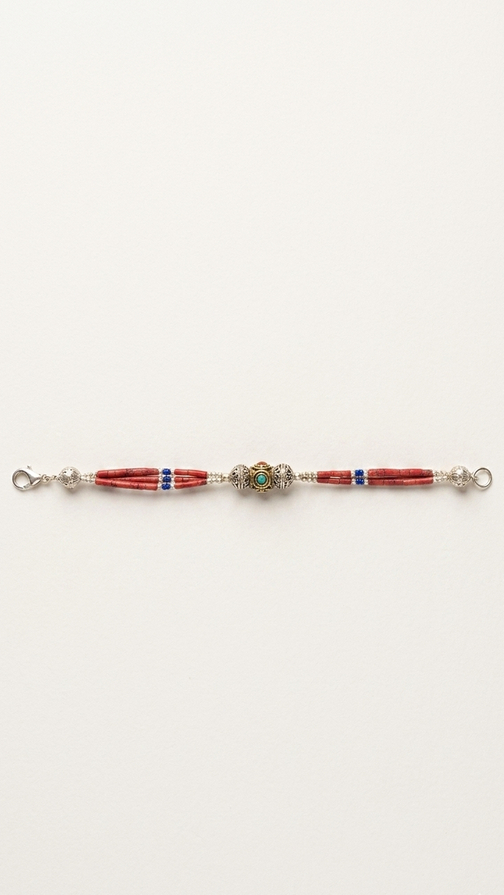 Handcrafted Coral Beaded Tibetan Bracelet