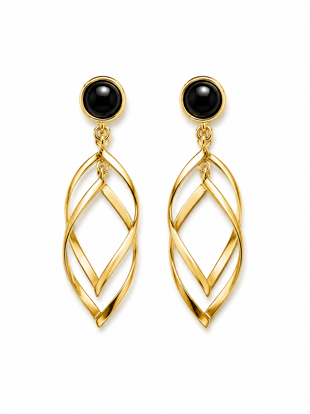Black Stone Gold Geometric Drop Earrings