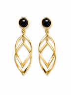 Black Stone Gold Geometric Drop Earrings