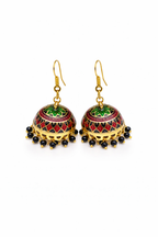 Red Green Meenakari Jhumka Earrings
