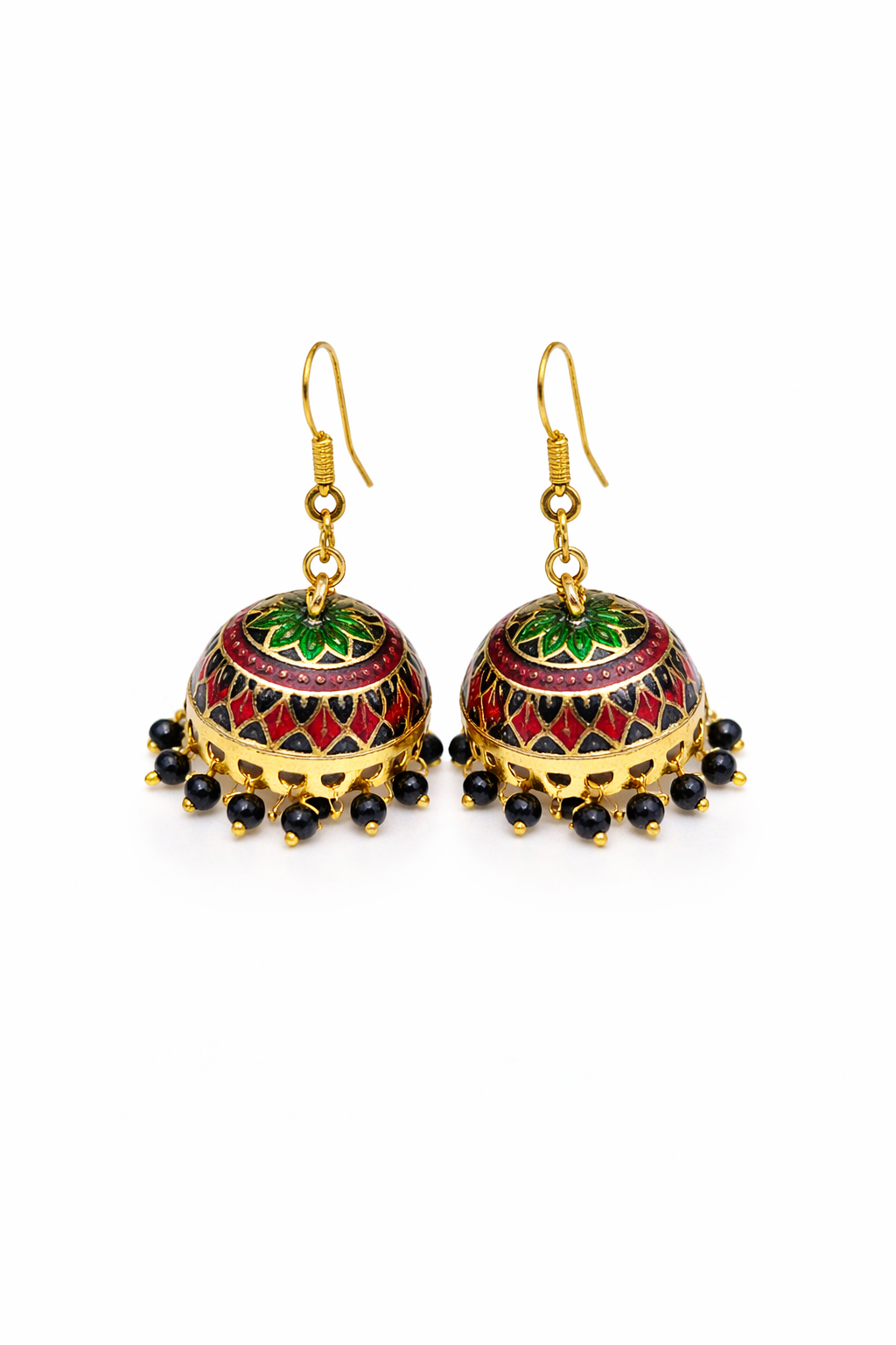 Red Green Meenakari Jhumka Earrings