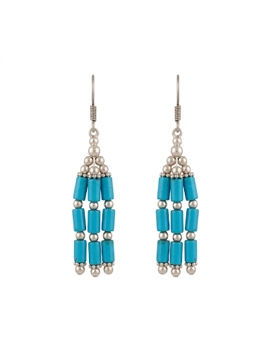 Handmade Turquoise Blue Bead Tassel Earrings
