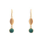 Gold Textured Drop Earrings with Malachite stone