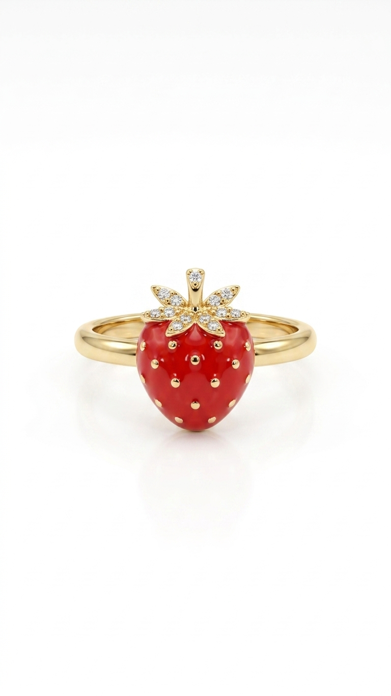 Cute Strawberry Ring in Gold Finish