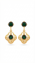 Green Onyx Filigree Drop Earrings in 18K Gold Plated | Handmade