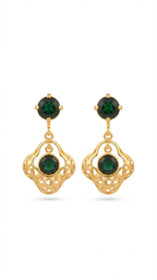 Green Onyx Filigree Drop Earrings in 18K Gold Plated | Handmade