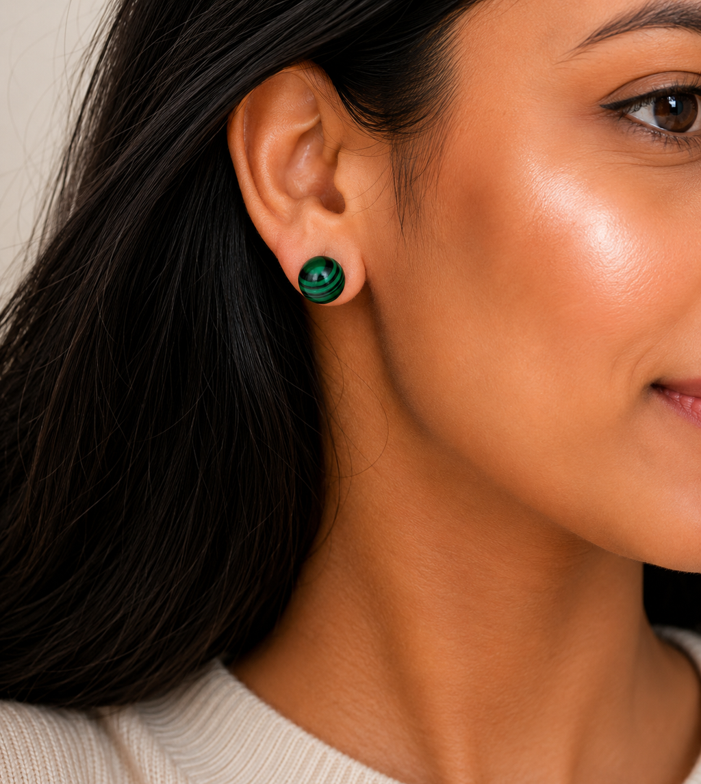 Natural Malachite Stud Earrings