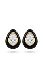 Black Teardrop Stud Earrings