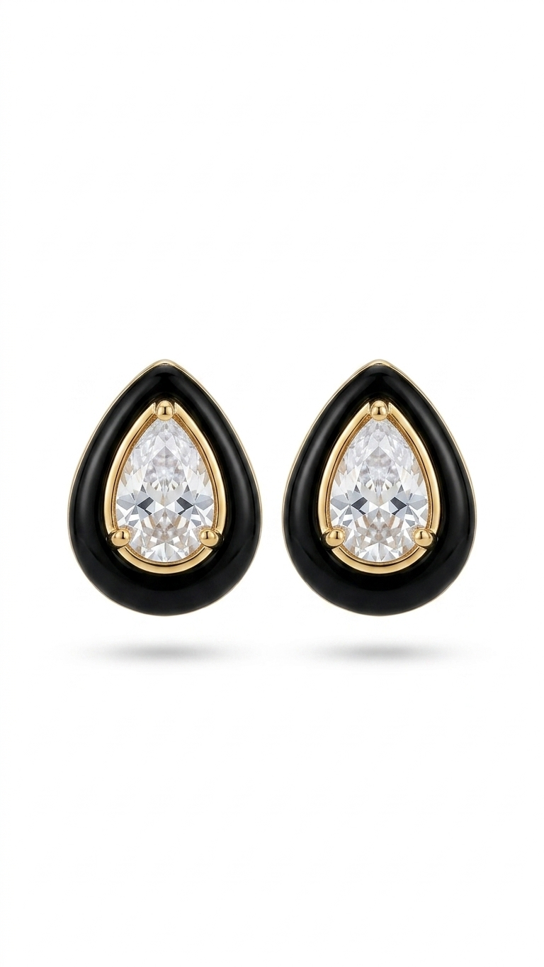 Black Teardrop Stud Earrings
