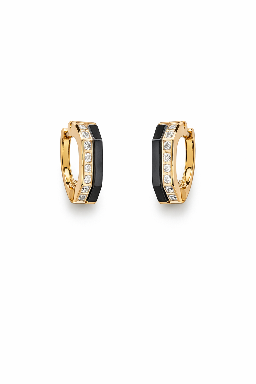 Black Gold Hoop Earrings, Geometric Huggie Earrings