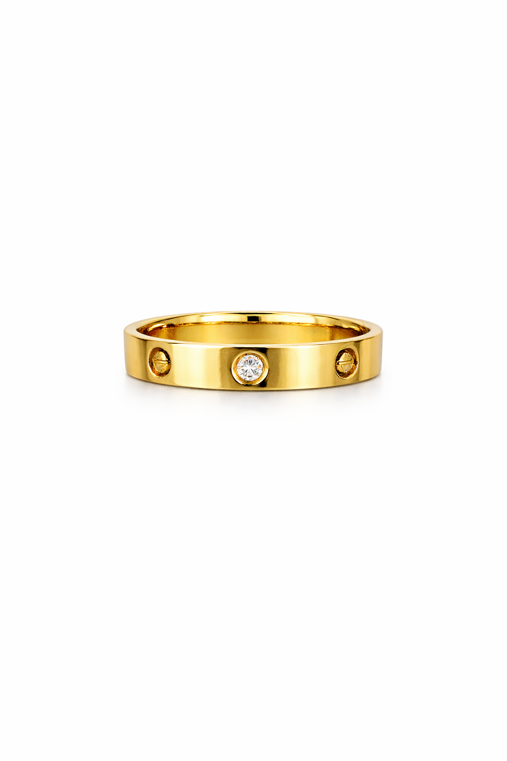 Classic Gold Screw Motif Ring with Stone Accent