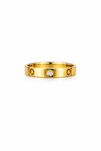 Classic Gold Screw Motif Ring with Stone Accent