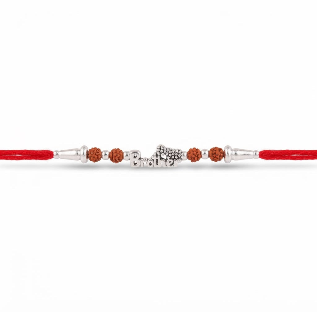 Rakhi with Rudraksha Beads & Silver-Tone Charm