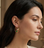 Minimalist Green Stone & Pearl Gold Hoop Earrings