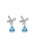 Evil Eye Bow Earrings, Blue Triangle Drop Earrings