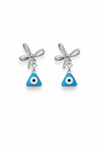 Evil Eye Bow Earrings, Blue Triangle Drop Earrings