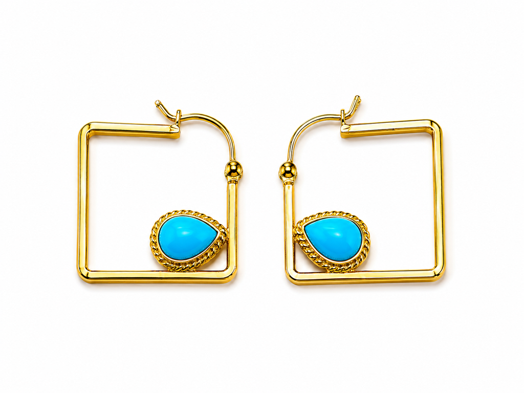 Turquoise Geometric Gold Drop Earrings