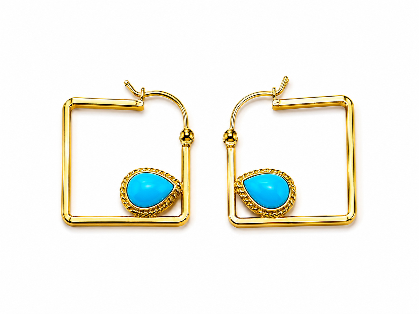 Turquoise Geometric Gold Drop Earrings