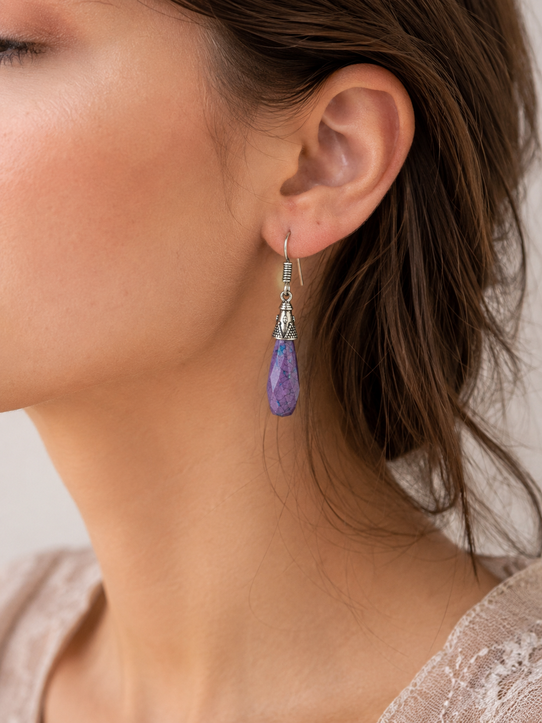 Bohemian Purple Stone Drop Earrings