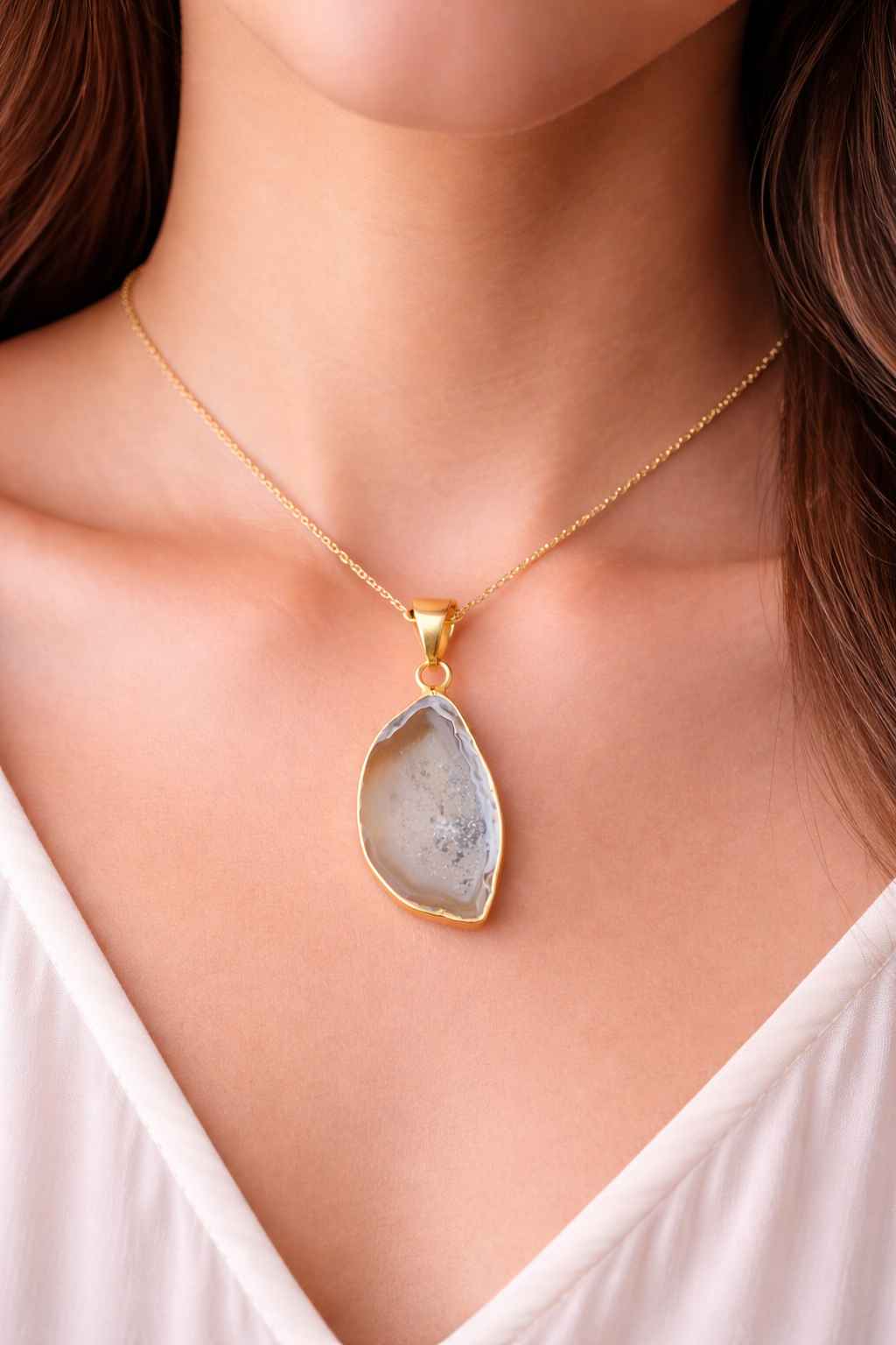 White Druzy Agate Pendant