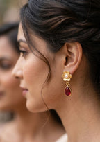 Floral Garnet Red Drop Earrings