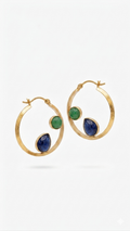 Modern Gold Hoop Earrings with Blue & Green Gemstones