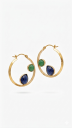 Modern Gold Hoop Earrings with Blue & Green Gemstones