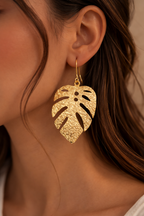 Gold Monstera Leaf Drop Earrings