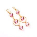 Gold Pink Crystal Teardrop Dangle Earrings