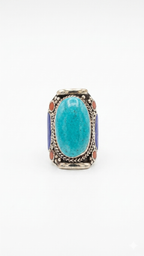 Vintage Turquoise Statement Ring, Handmade Tribal Silver Ring