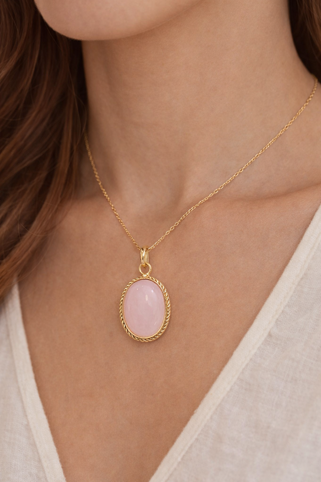 Rose Quartz Gemstone Pendant Gold