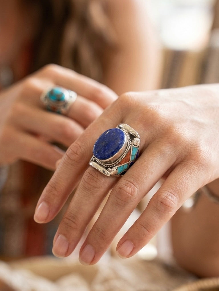 Vintage Lapis Lazuli Tibetan Statement Ring