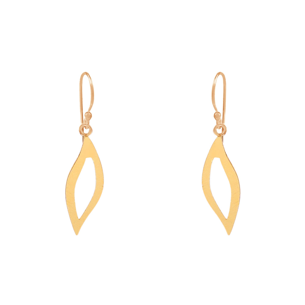 Gold Open Leaf Drop Earrings