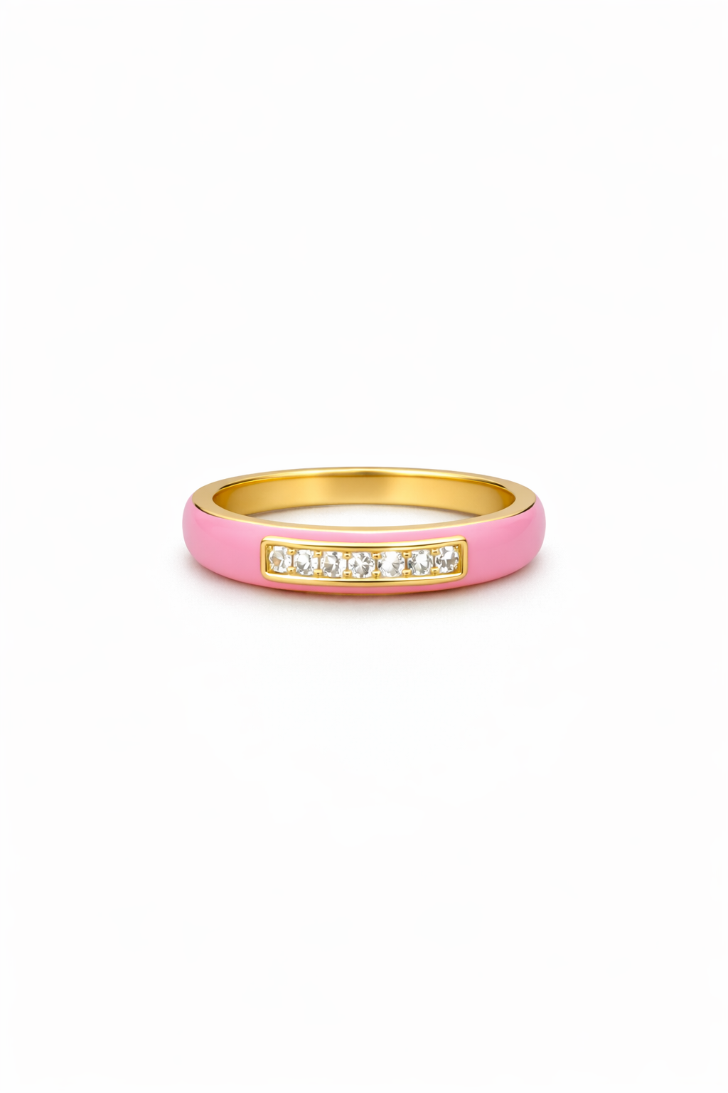 Pink Enamel Diamond Band Ring in Gold