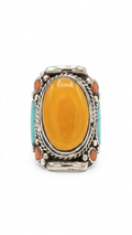 Vintage Yellow Jasper Statement Ring, Tribal Silver Ring