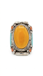Vintage Yellow Jasper Statement Ring, Tribal Silver Ring