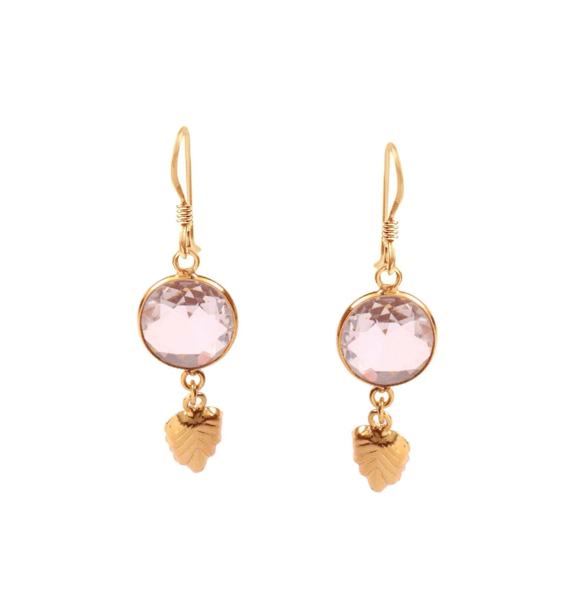 Pink Stone Earrings Gold Plated Dangle Jewelry