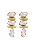 Gold Textured Pearl Drop Earrings