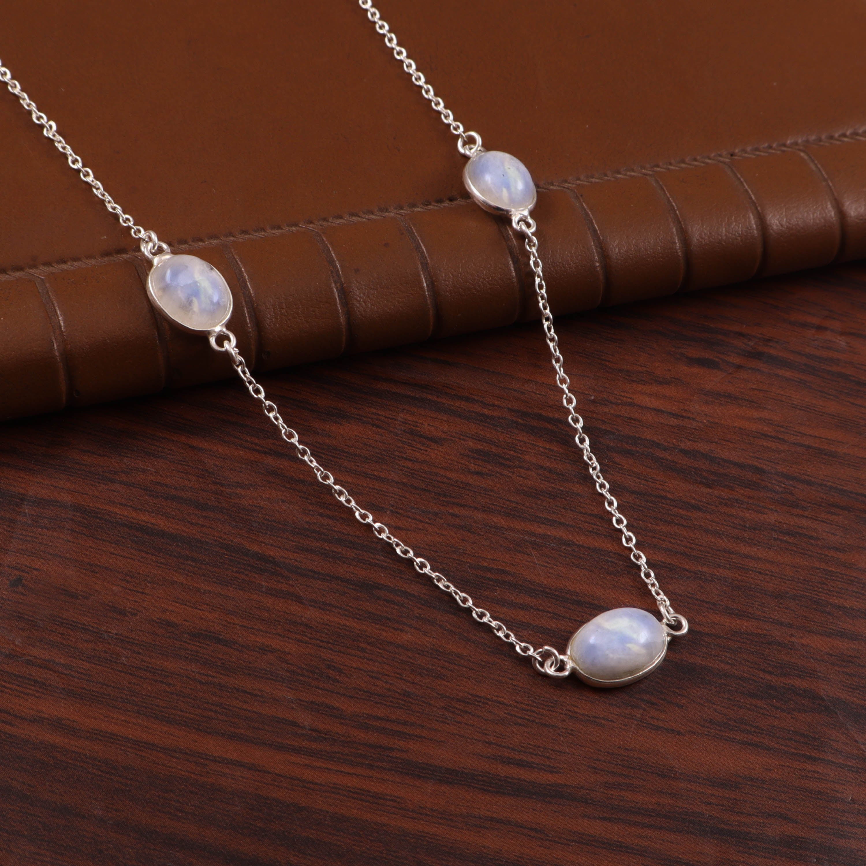 Elegant Moonstone Station Chain Necklace