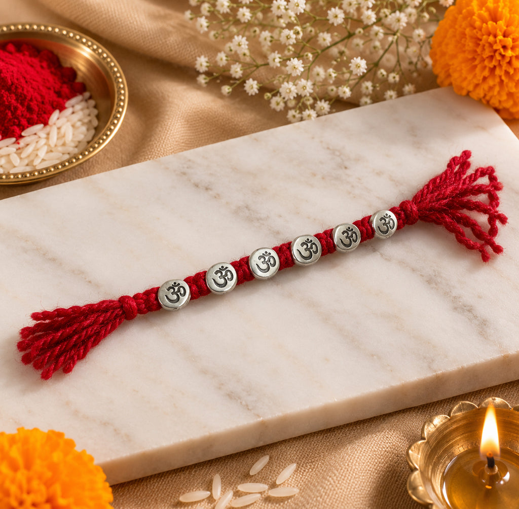 6 Om Silver Plated Rakhi for Brother