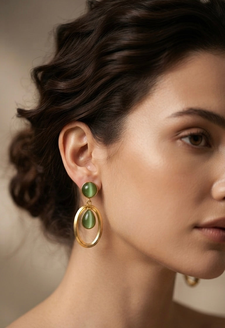 Green Cat’s Eye Statement Drop Earrings