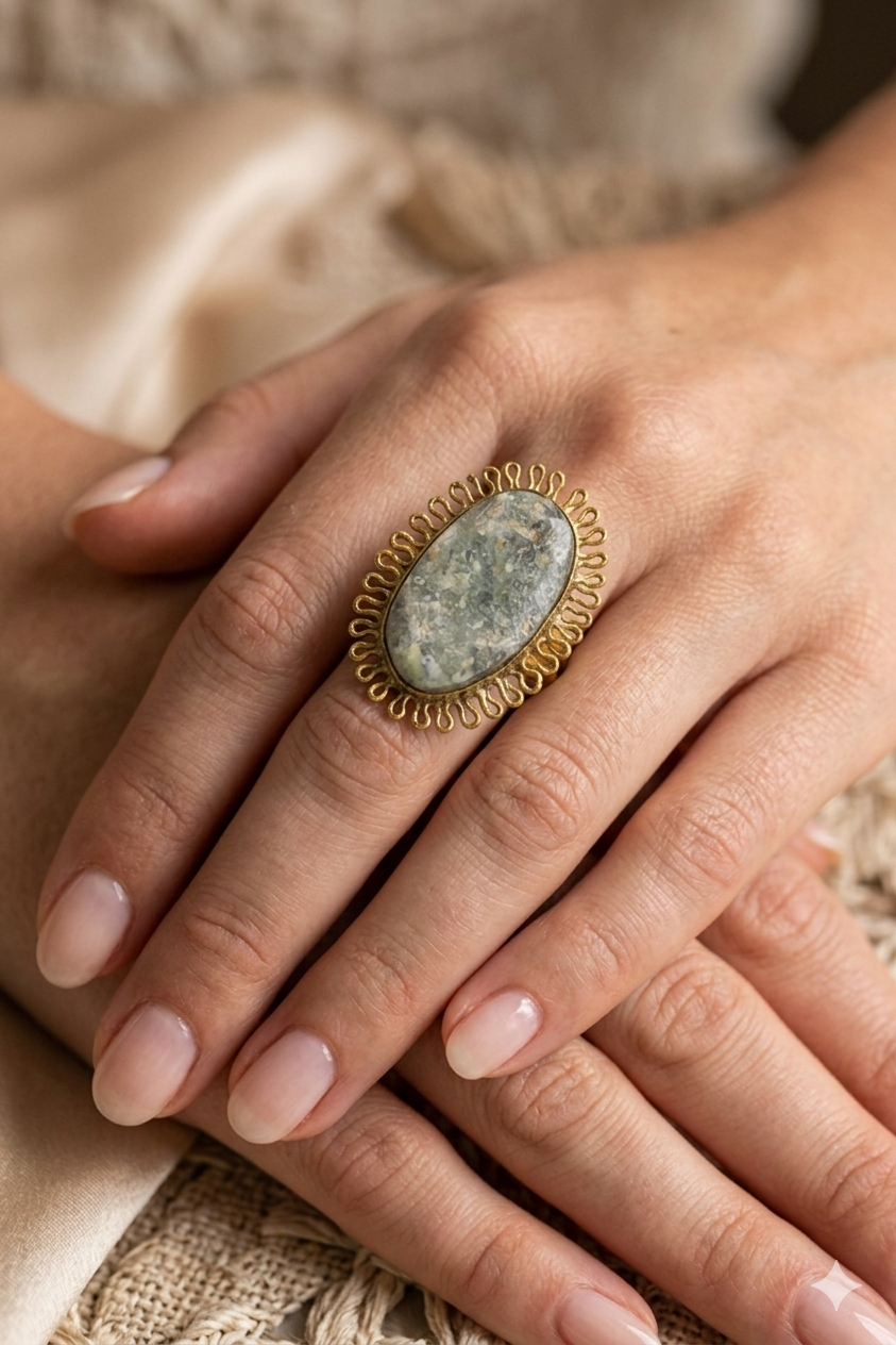 Golden Halo Stone Statement Adjustable Ring