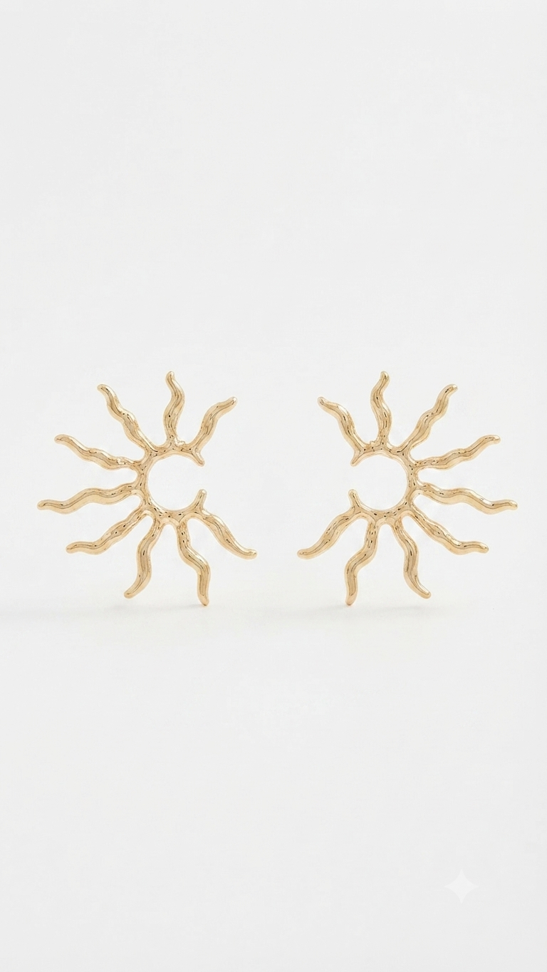 Gold Sun Stud Earrings, Celestial Sunburst Earrings