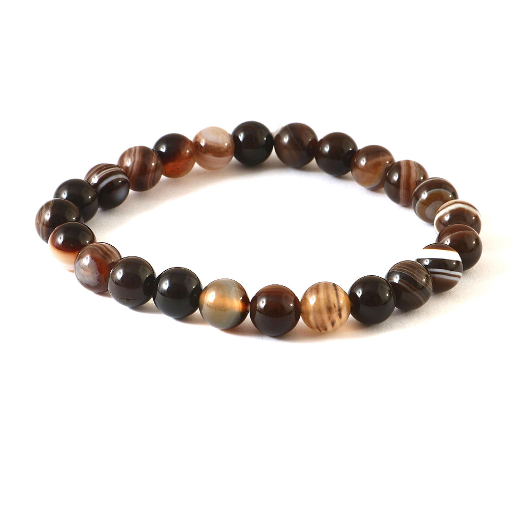 Suleimani Hakik Brown Banded Agate Beads Stretch Bracelet Good Luck Health Wealth Relationship Healing